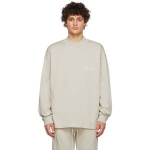 Fear Of God Essentials Shirt Mens S Oversized Beige Long Sleeve Tee Pullover